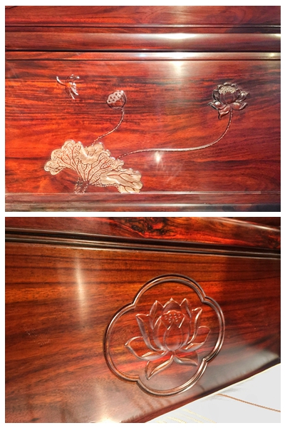 《荷荷美美》沙发精致的荷花图案充满生气，尽显工匠精神